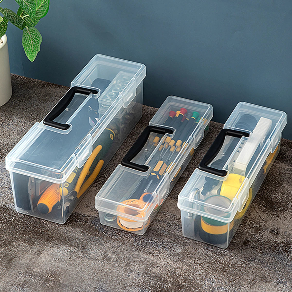 Staubdichte transparente Werkzeugbox mit Griff – robust - vielseitig organisiert