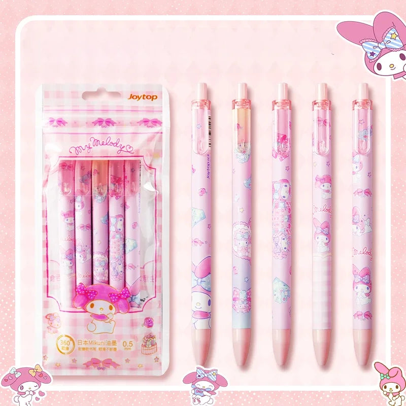 5-teiliges Gelschreiber Set mit Kawaii Motiven für Mädchen Schulbedarf