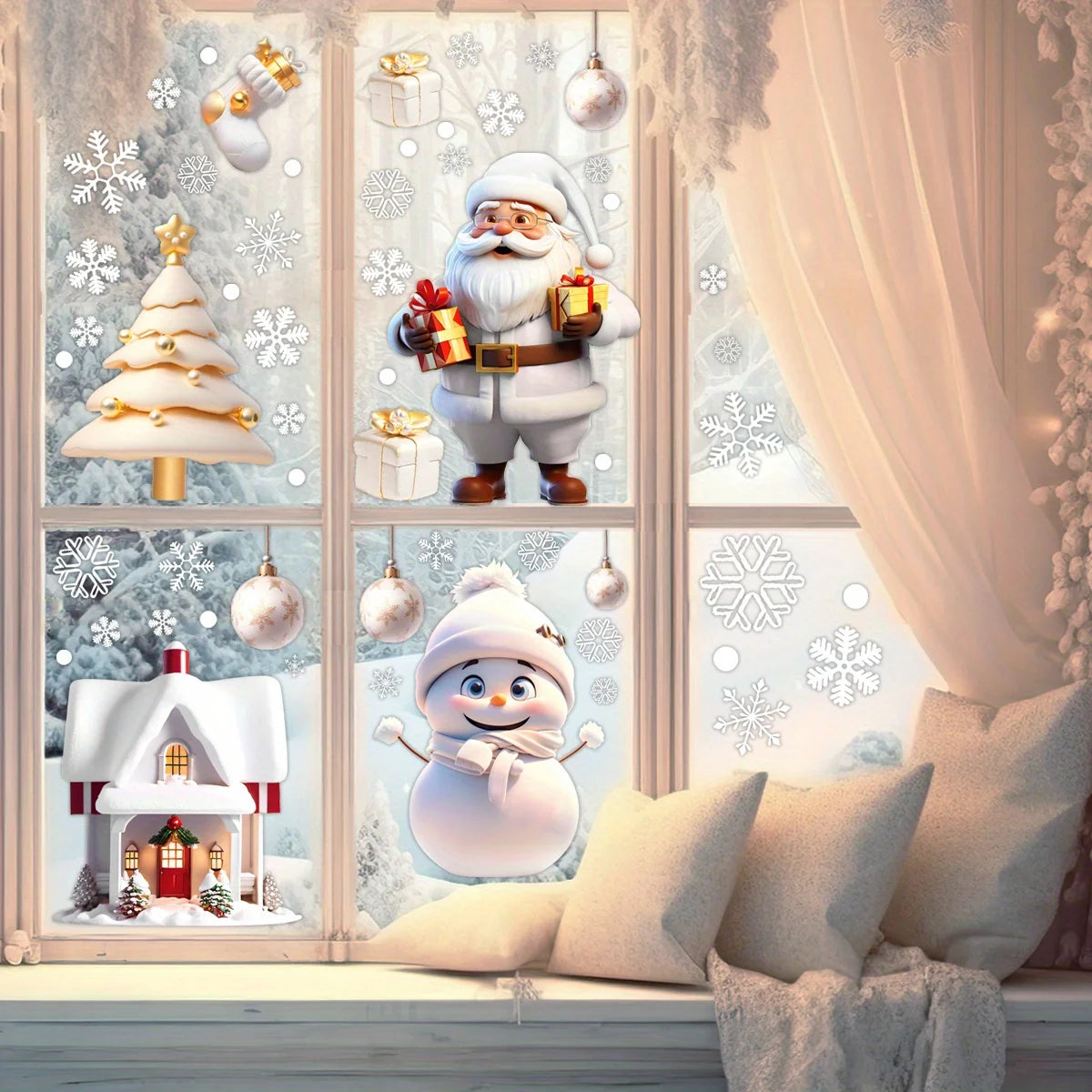 113 Statische Fensteraufkleber Weihnachtsschneeflocken für Partydeko