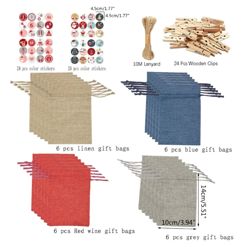 Adventskalender Geschenktüten Set mit 48 Zahlen Aufklebern zum Befüllen