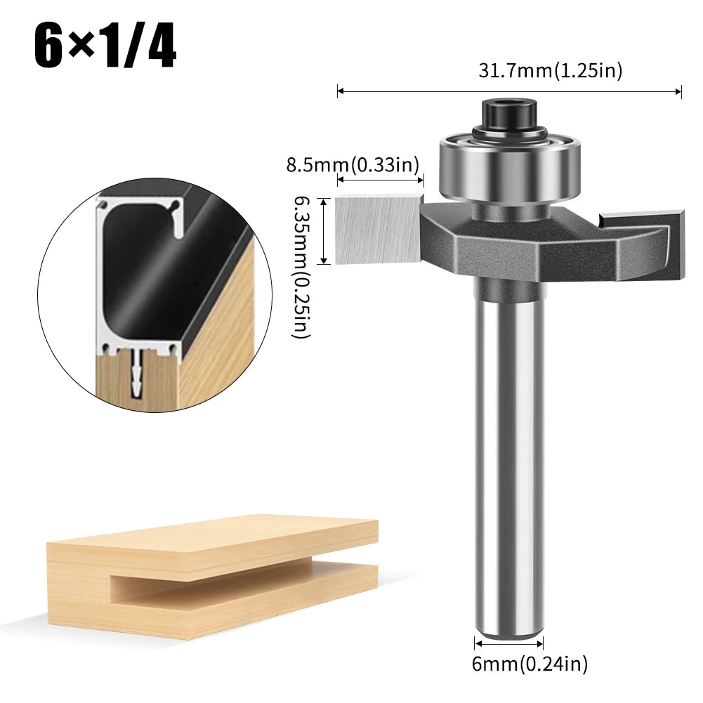 Doppel-rand T-förmiger Fräser mit 6mm und 12mm Schaft für Holzarbeiten