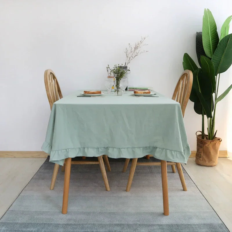 Retro Tischdecke aus Baumwolle mit Rüschen – Waschbar