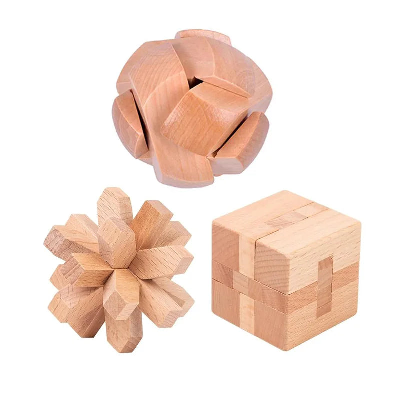 3PCS LuBan Lock Holz Puzzle IQ Brain Teaser für Erwachsene und Kinder