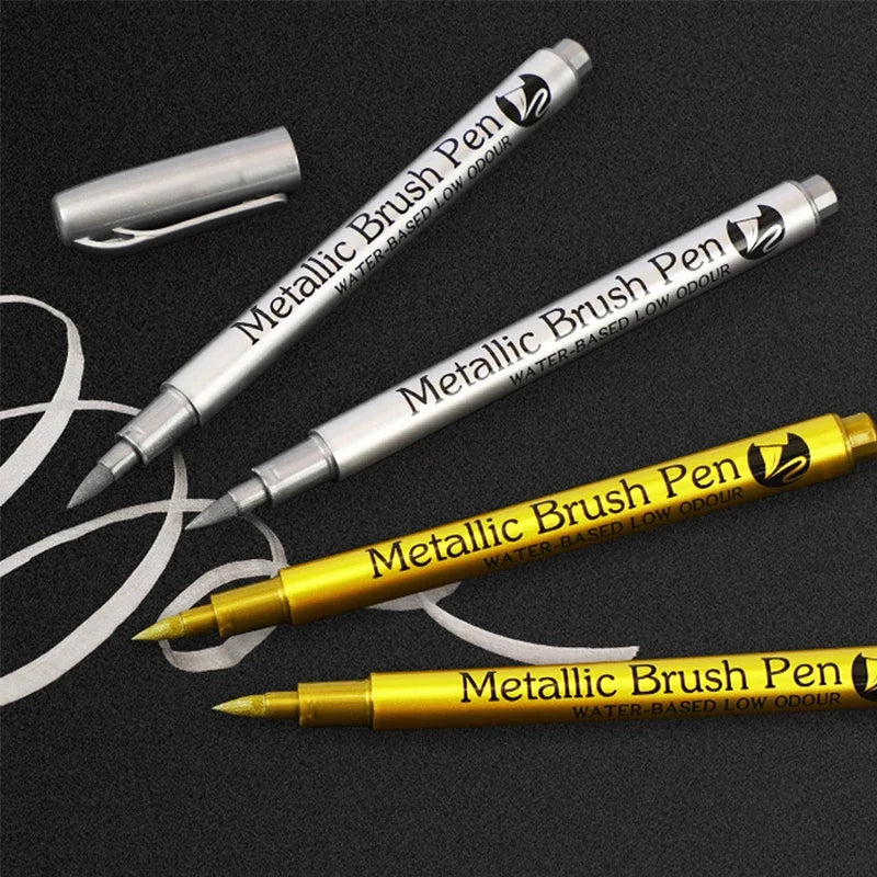Glänzende Metallic Marker Gold - Silber – Permanente Pinselstifte für Kreative