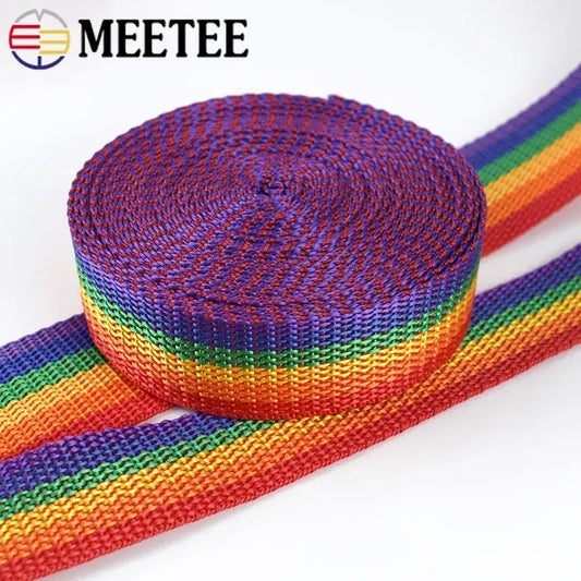 Meetee Nylon Gurtband Regenbogen 5/10 Meter in Verschiedenen Breiten