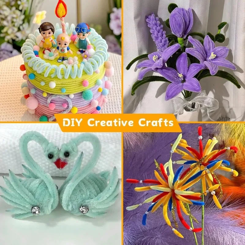 Bunte Plüsch-Stäbchen 30cm 1000 Stück DIY Bastelset für Kinder