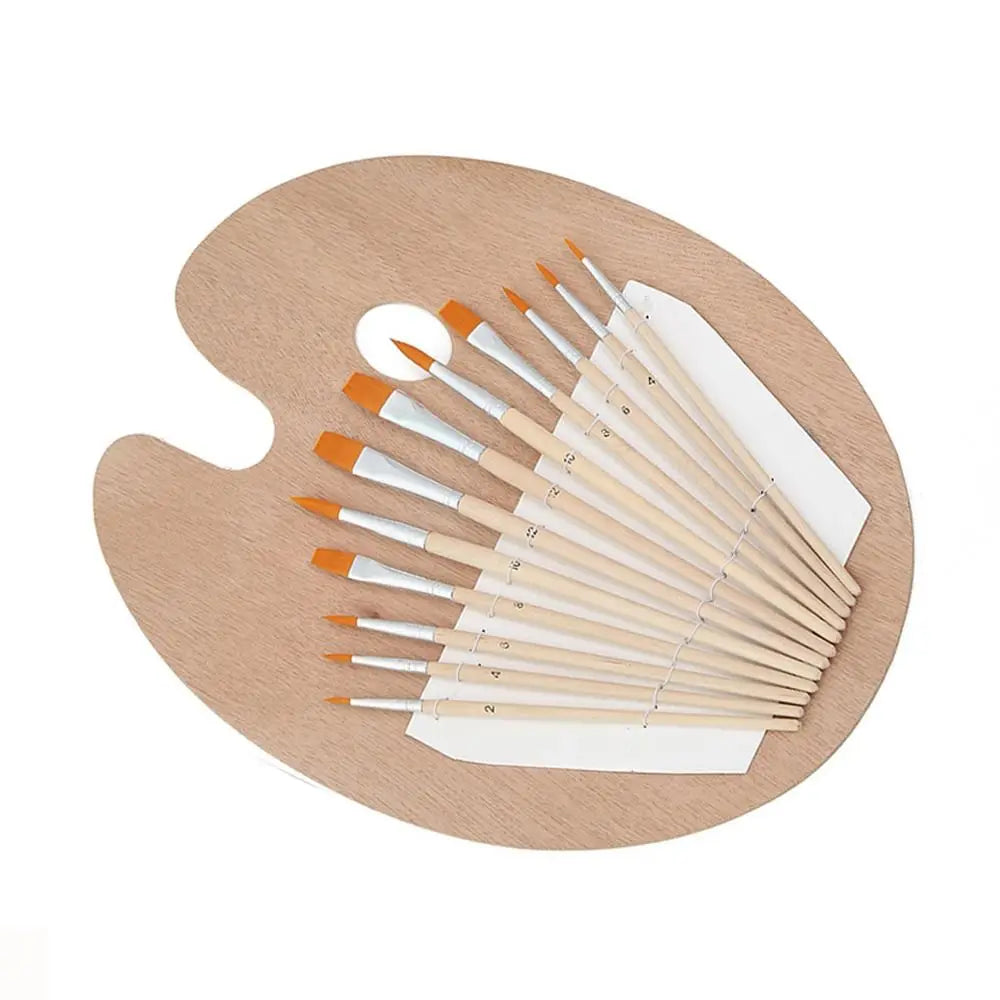 Robuste Holzfarbpalette mit Nylonpinseln – 2 Größen - Daumenhalter für Komfort