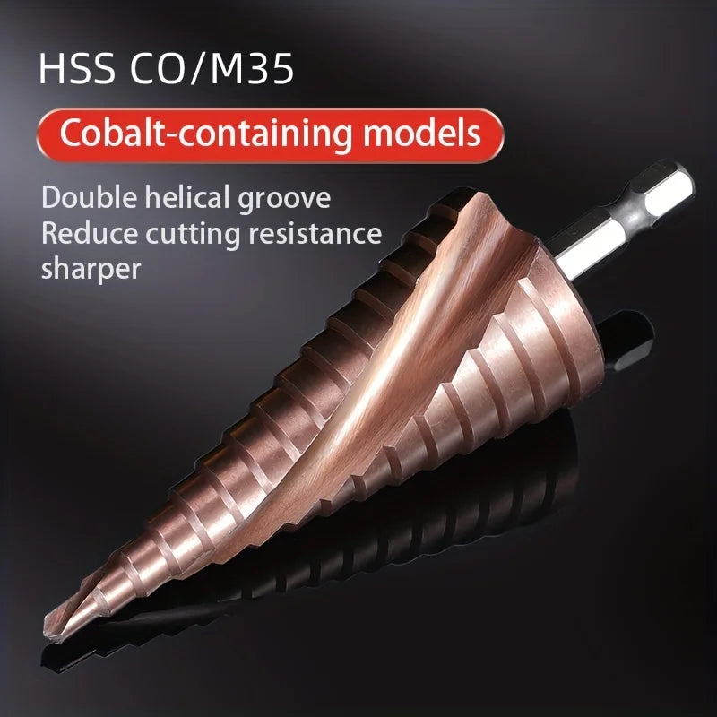 Präzises Bohren in Metall: M35 Kobalt Stufenbohrer 4-32 mm mit Dreiecksschaft