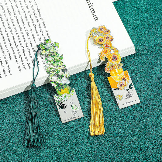 Metall Lesezeichen mit Blumen-Design und Quaste für Buchliebhaber