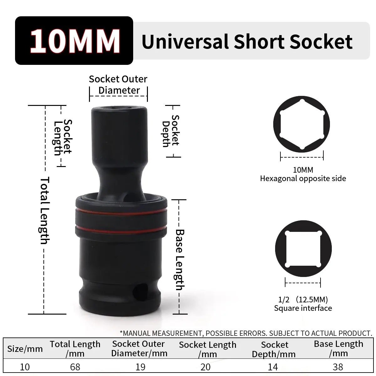 Universal Gelenk Adapter 1/2 Zoll Antrieb 10-24 mm Drehbarer Kurzsteckschlüssel