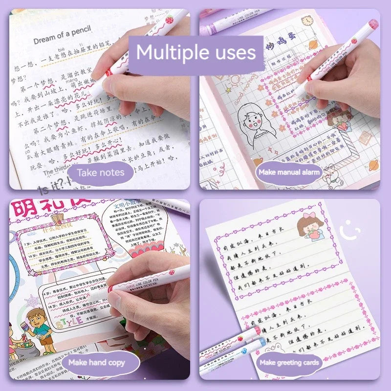 Kawaii Blumen-Highlighter Set 6 Farben mit Roller Spitze – Perfekt für Schule & Büro