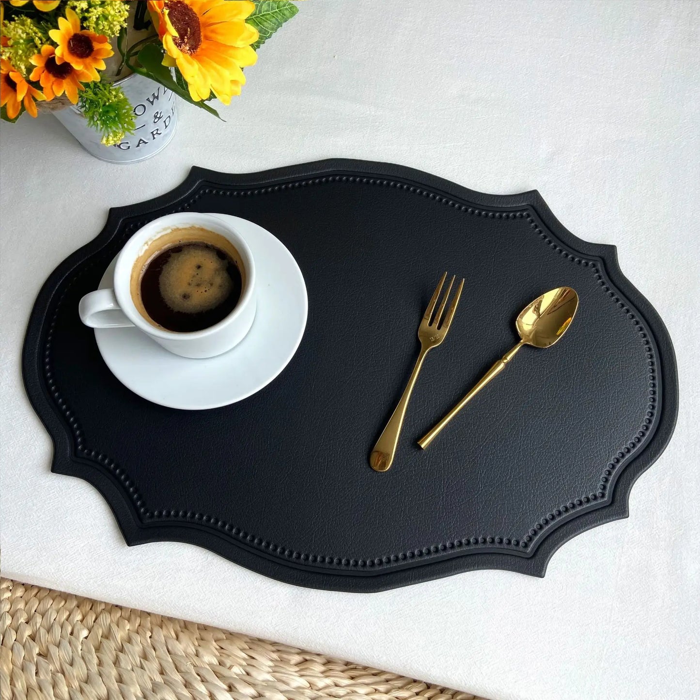 Geformte PU Kunstleder Tischsets Luxus Schwarz Creme Grau 1/4/6 Stk.