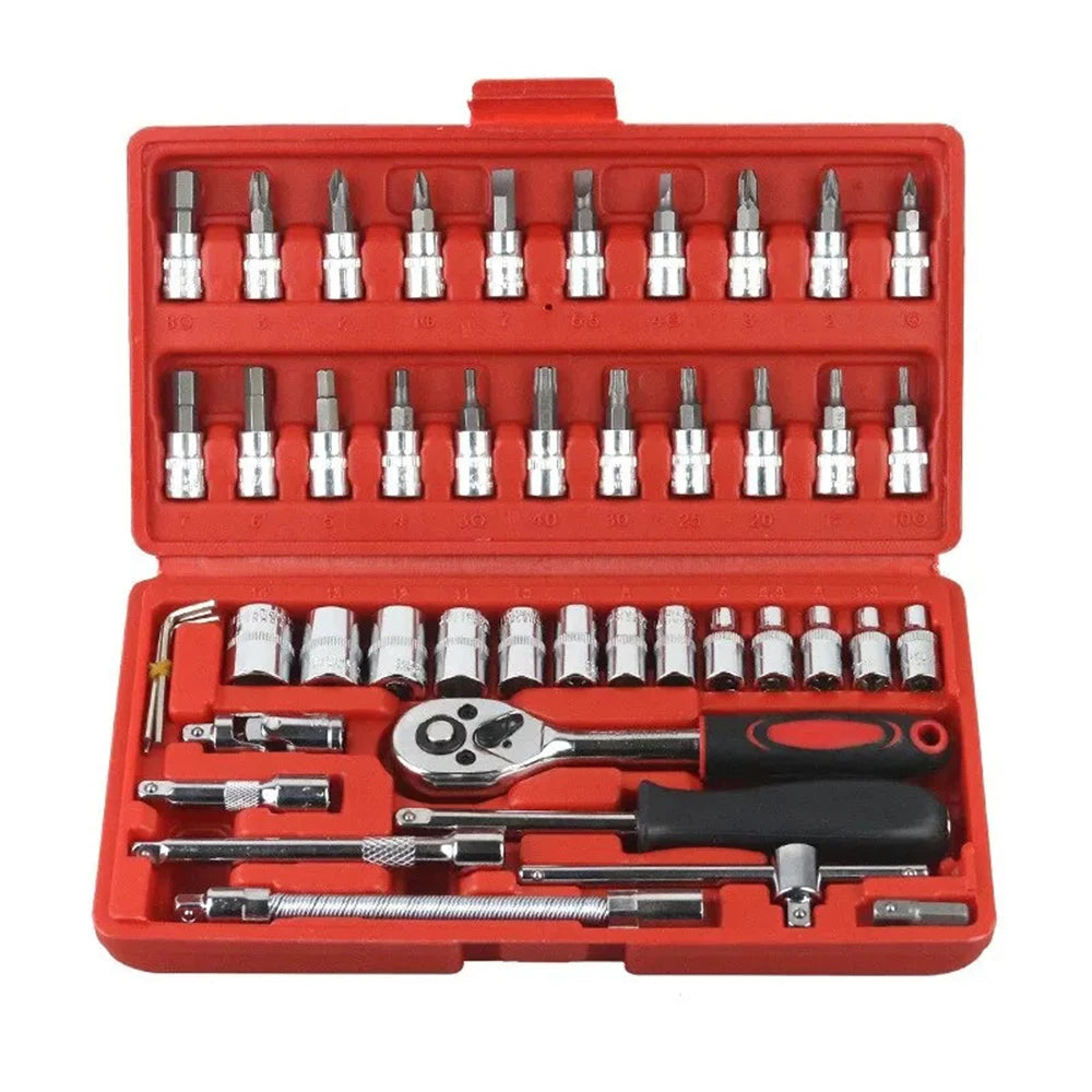 46-teiliges KFZ Werkzeug Set 1/4 Zoll Steckschlüssel Ratsche