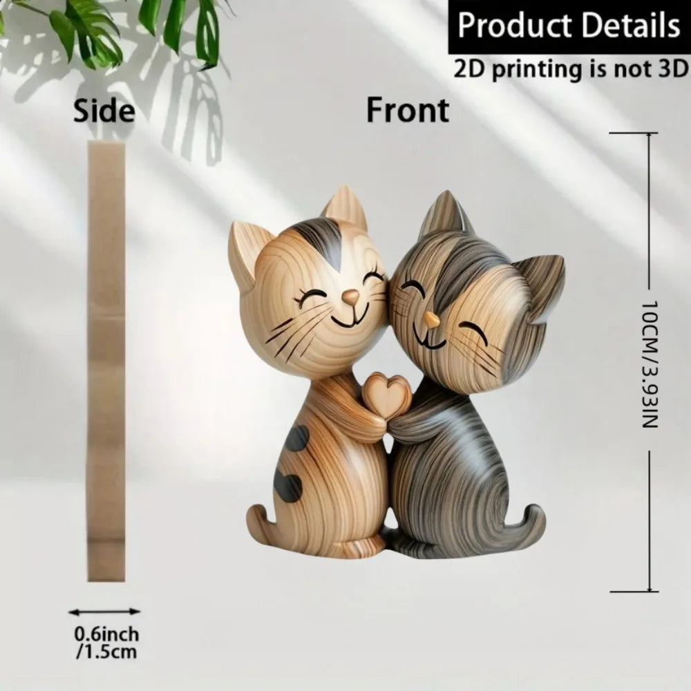 2D Holz Katze Hase Umarmung Figur – Desktop Deko - Tierliebhaber Geschenk
