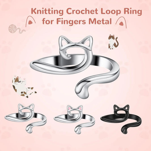 Verstellbarer Häkelspannung Katzenring – Garnführung für Stricker & Anfänger