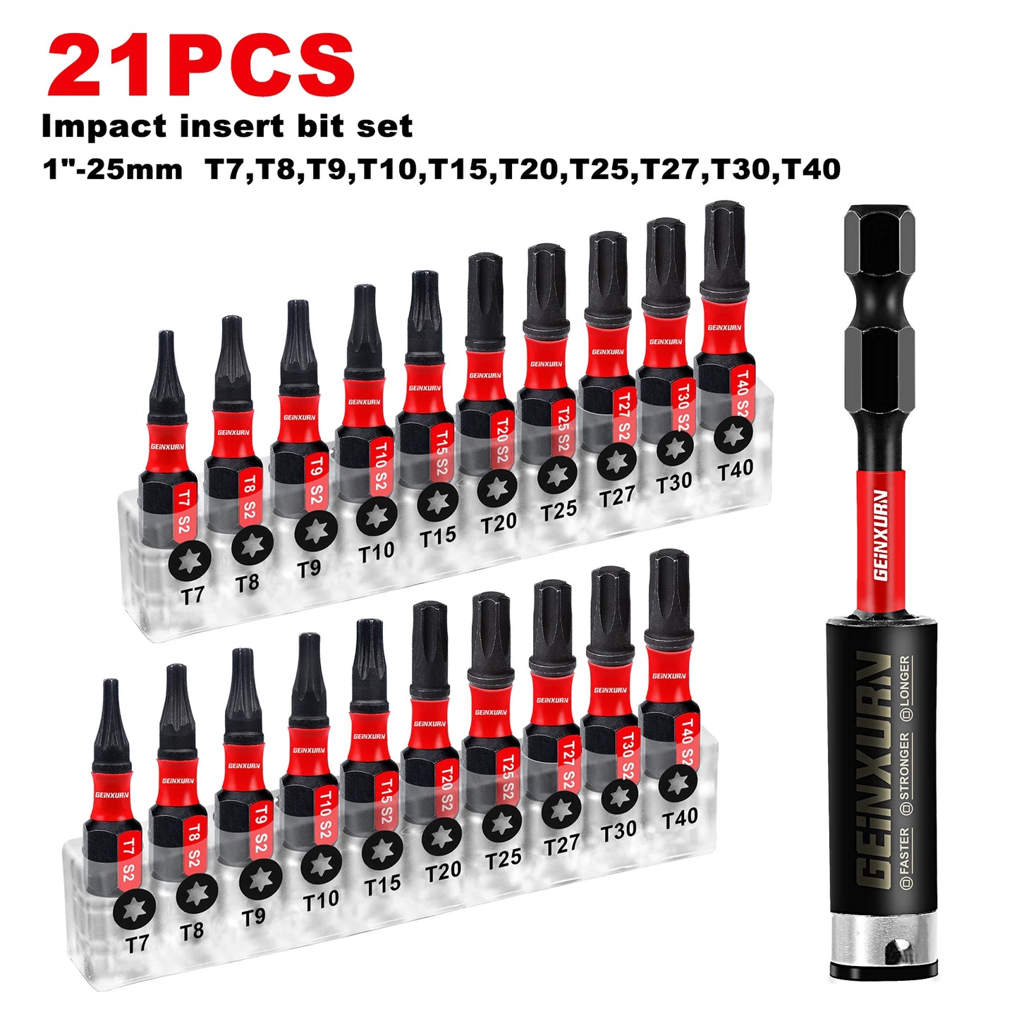 Stoßfeste Torx-Bits T7-T40 aus S2 Stahl – 20-29 starke 1-Zoll Schrauberbits