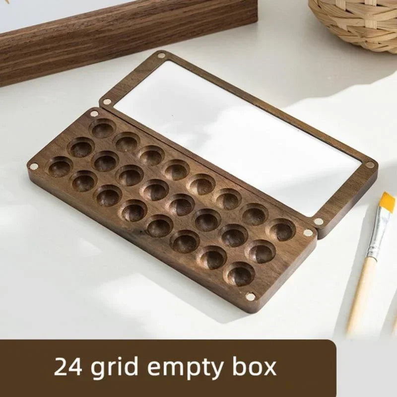 Handgefertigte Walnuss-Holz Aquarellpalette mit magnetischer Farbfixierung, 12-24 Fächer