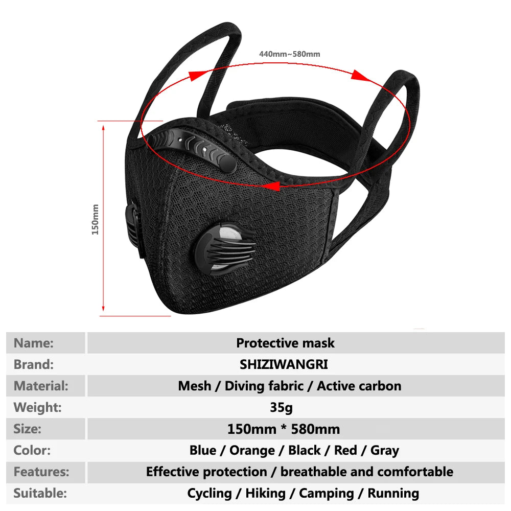 Atmungsaktive Sportmaske mit Aktivkohlefilter – waschbar, wiederverwendbar, Komfort für Männer