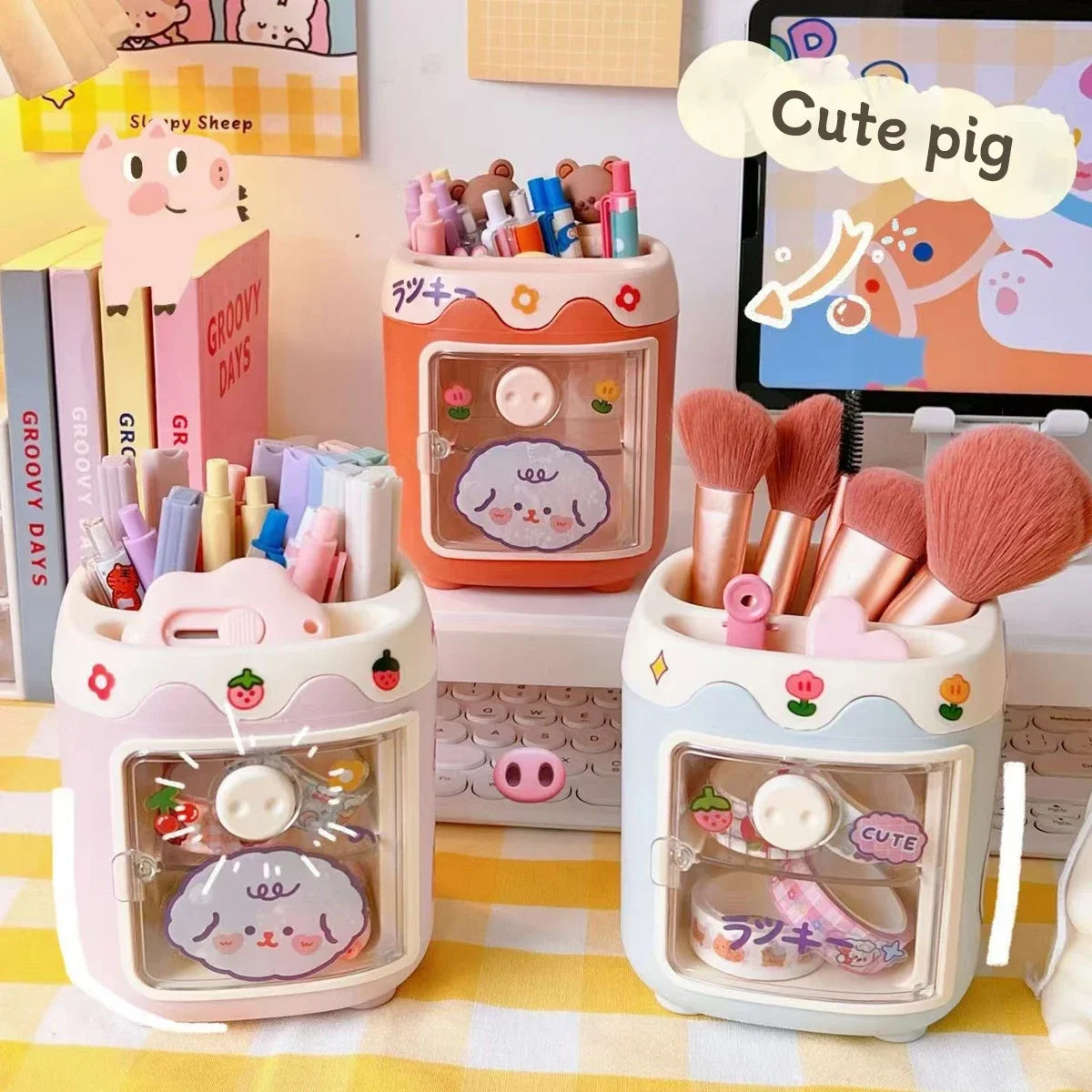 Cartoon Stifthalter mit 6 Fächern Nordic Design für Schule Büro Organizer