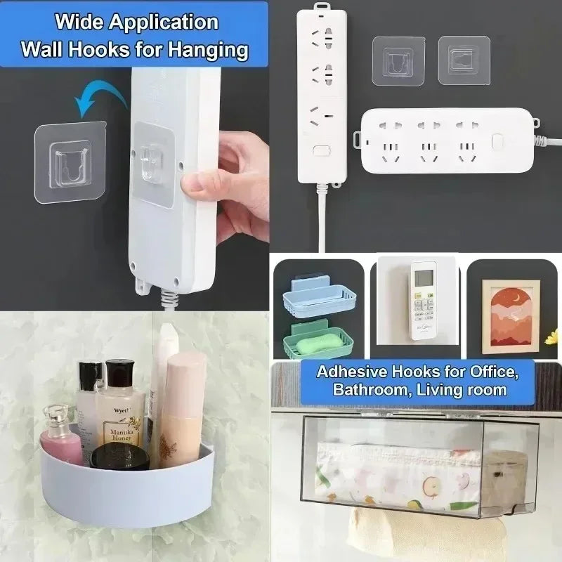 Stark klebende transparente Wandhaken, doppelseitig, wasserfest, 10 Paar Set