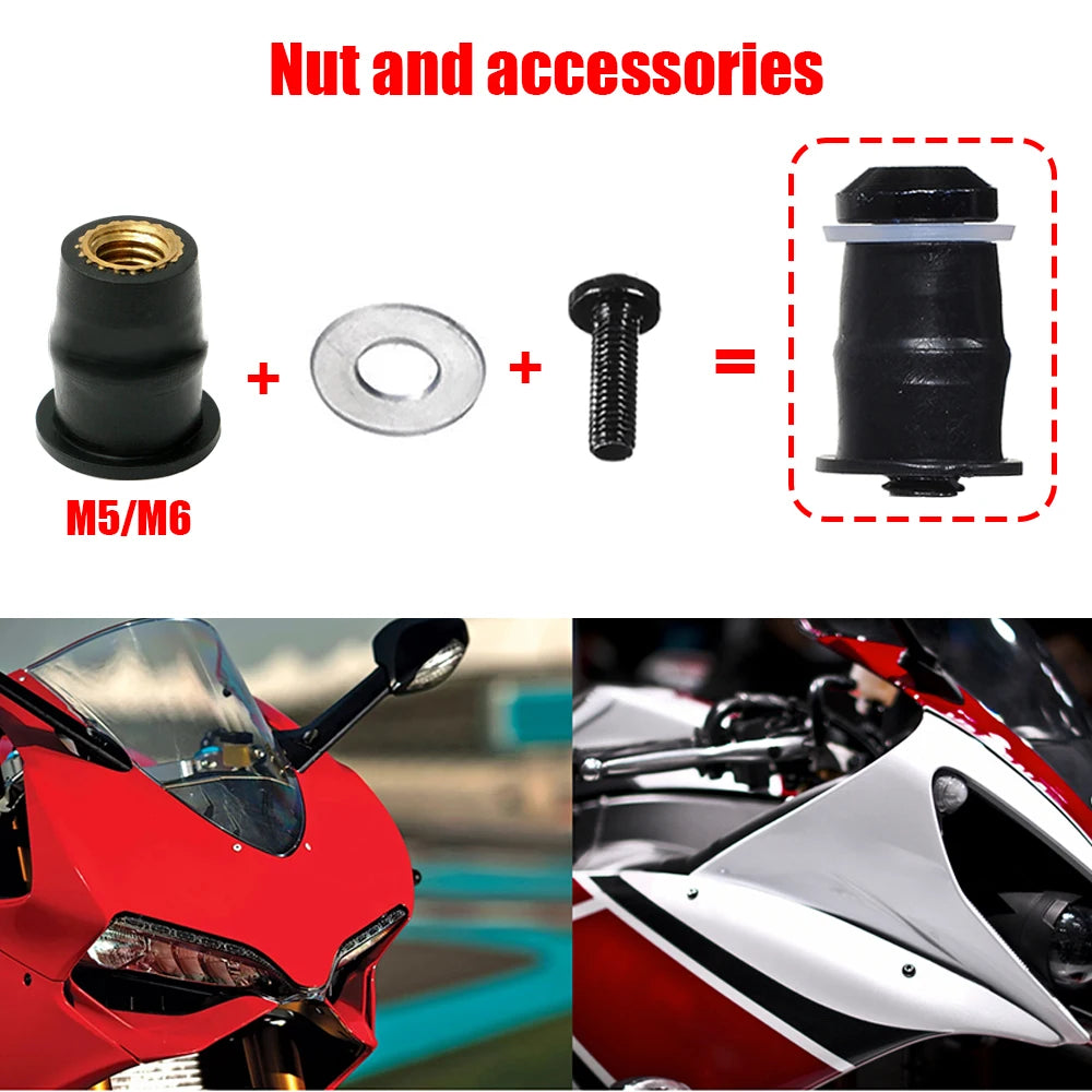 M5 M6 Gummi Mutter Schrauben Verschluss für Motorrad Windschutzscheibe ATV Kajak