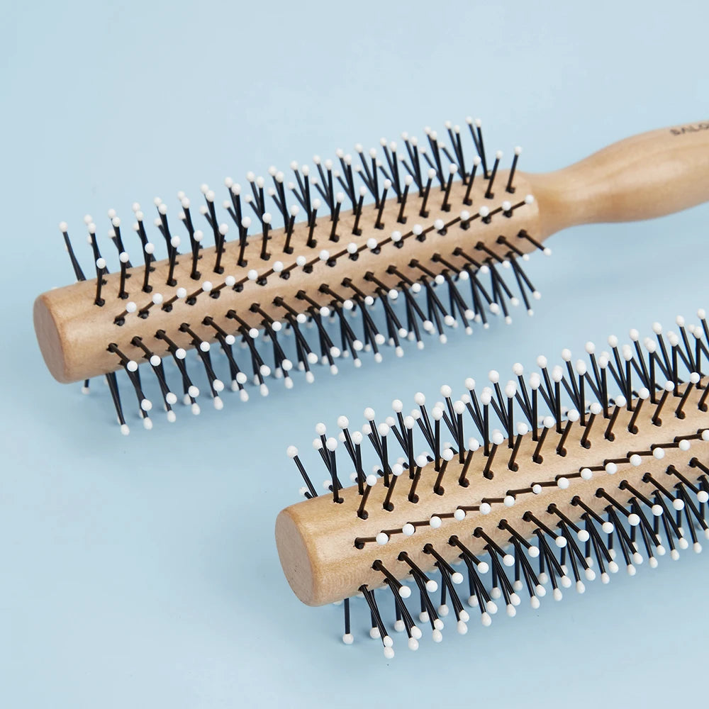 Runder Haarbürste mit Holzgriff natürliche Nylonborsten für sanftes Styling