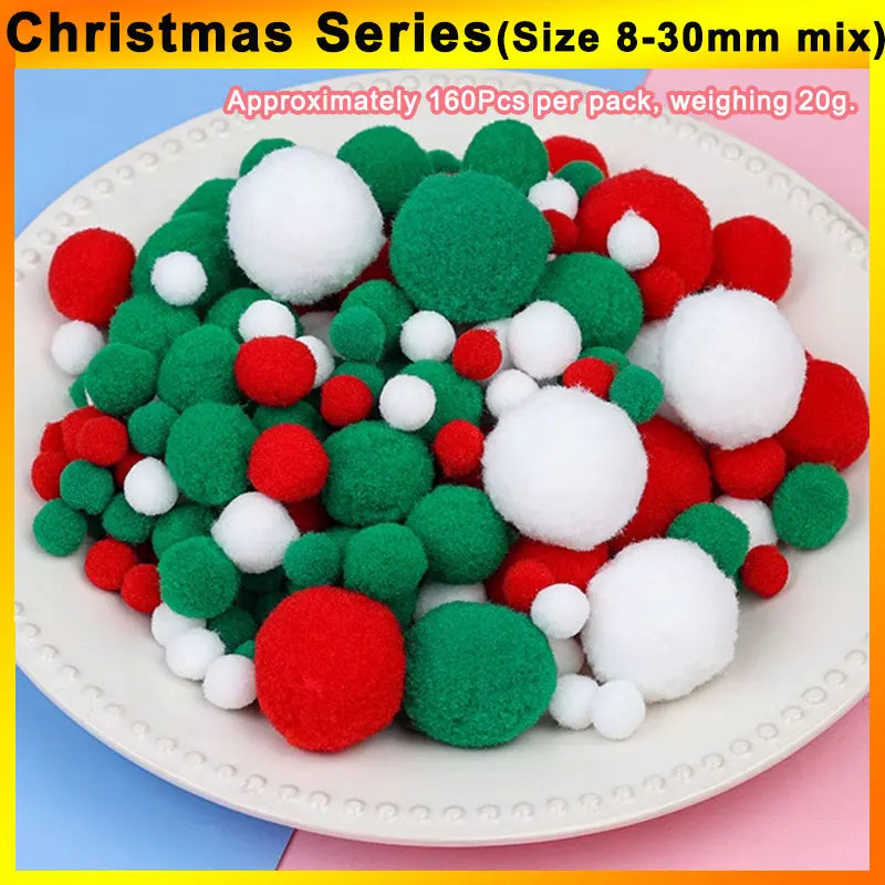 160 bunte Bastel-Pompons 8-30 mm – weicher DIY-Mix für kreative Projekte