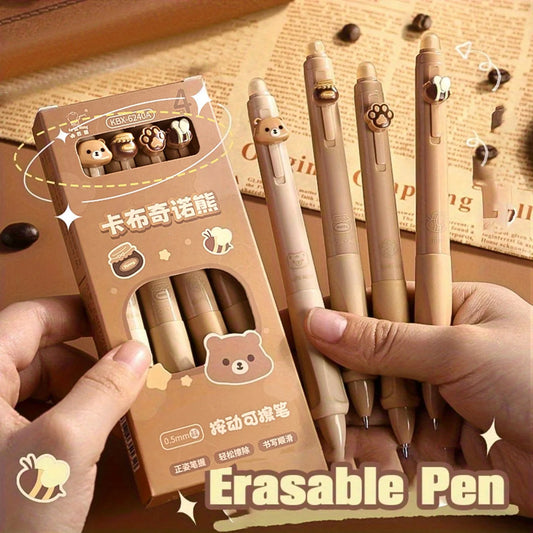 4er Set Bären-Motiv löschbare Gelstifte 0,5 mm Schwarz Blau