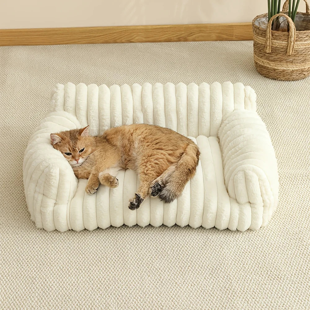 KEMORELA 1 gestreiftes Katzenschlafsofa aus weichem Polyester, atmungsaktiv für alle Jahreszeiten, geeignet zum Schlafen kleiner bis mittlerer Katzen-Yabubest - Home & More
