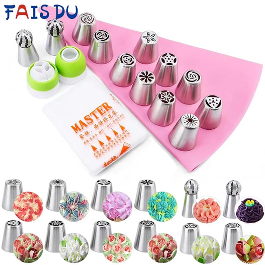 Russische Spritztüllen Set aus Edelstahl – Profi Kuchen Dekoration