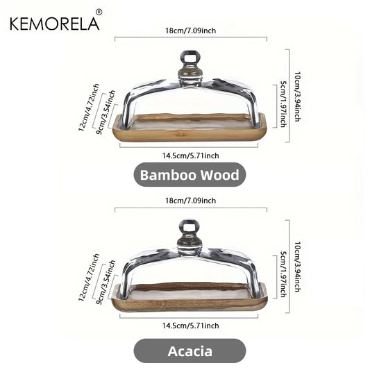 Elegante Kuchen Dessert Holz Platte mit Glasabdeckung – Genussmomente stilvoll schützen-Yabubest - Home & More