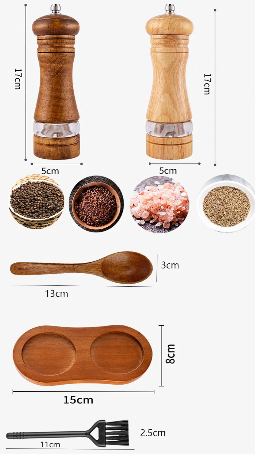 6 Zoll Holz Pfeffermühle manuell mit einstellbarem Keramik-Mahlwerk