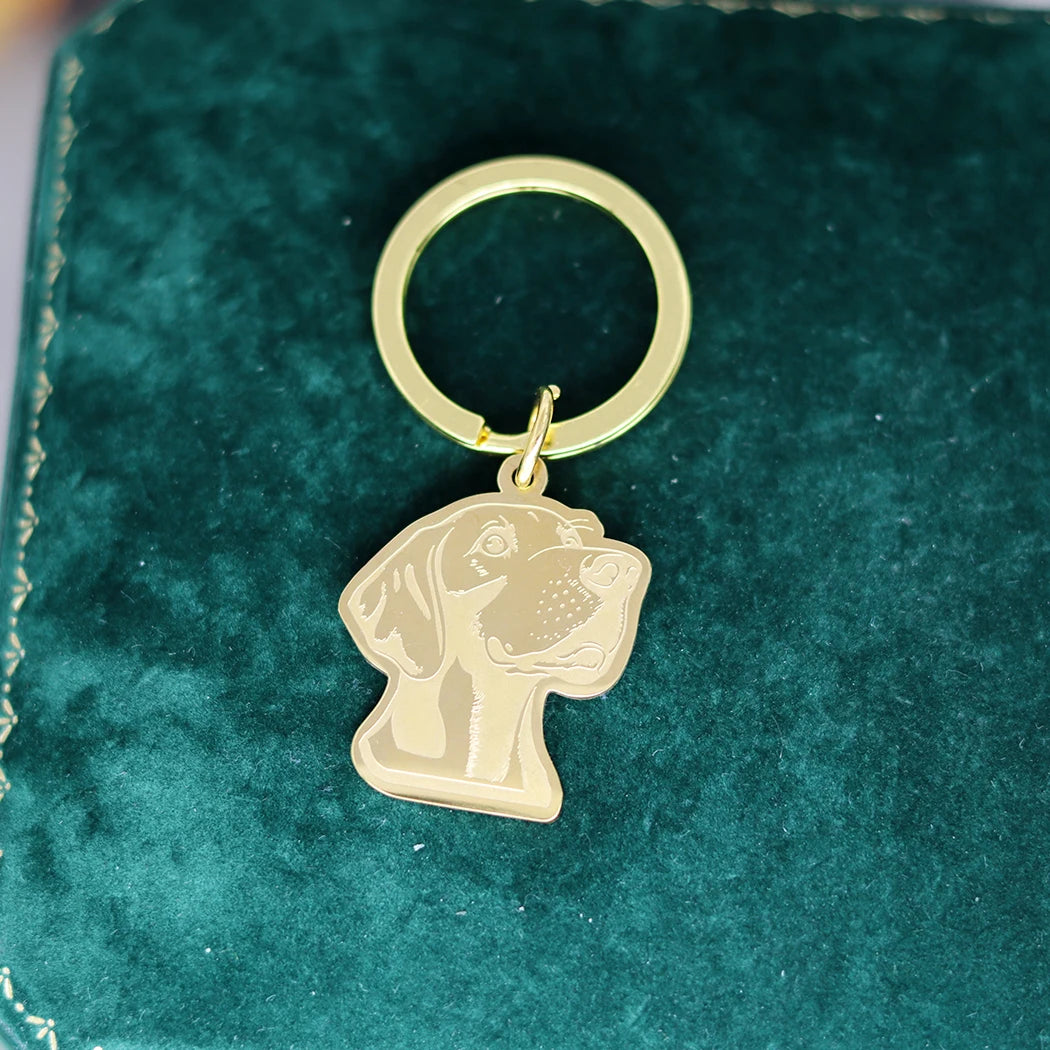 Eleganter Weimaraner Schlüsselanhänger aus Edelstahl – Glücksbringer in Silber - Gold