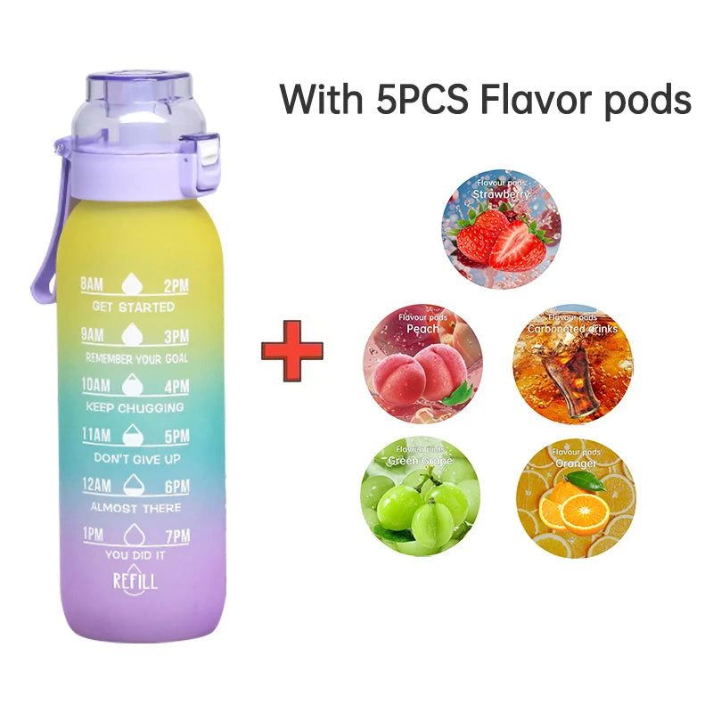 LUSQI 1000ML Geschmackswasser Flasche mit Stroh & 5 Geschmackspods