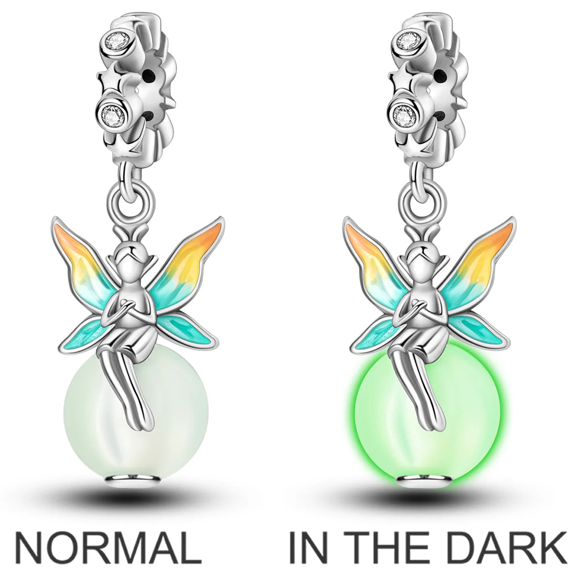 925 Sterling Silber Charm mit rosa Schmetterling - leuchtenden Glühwürmchen