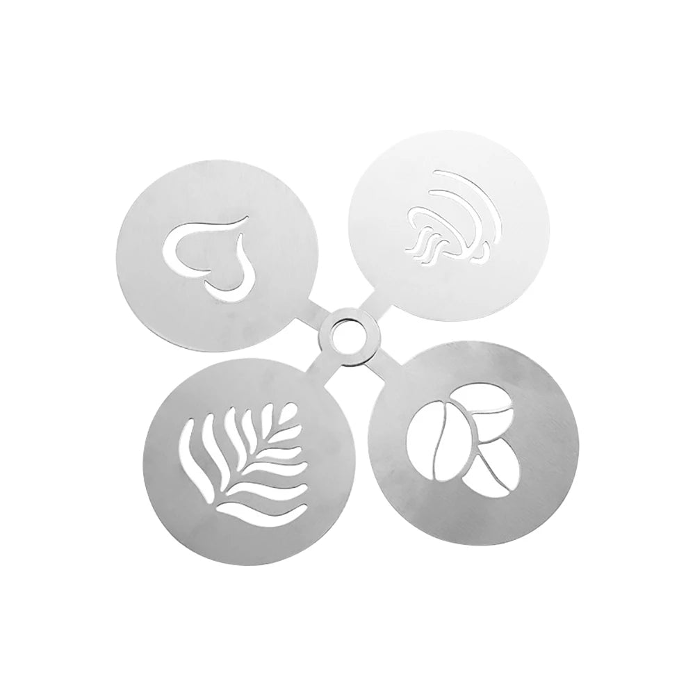 Kreative Kaffee-Kunst: 4-teiliges Edelstahl-Schablonen-Set in Silber, Gold, Schwarz