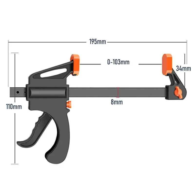 Sicher - Kratzfrei: 2/5er 4 Zoll Schnellspann-Klemm Set in Schwarz - Orange