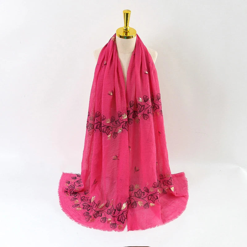 Damen Baumwoll-Leinen Schal Gold Bedruckt Quadratisch Kleine Blumenmuster