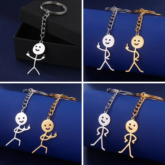 Stickman Schlüsselanhänger mit Mittelfinger Edelstahl für Auto - Tasche