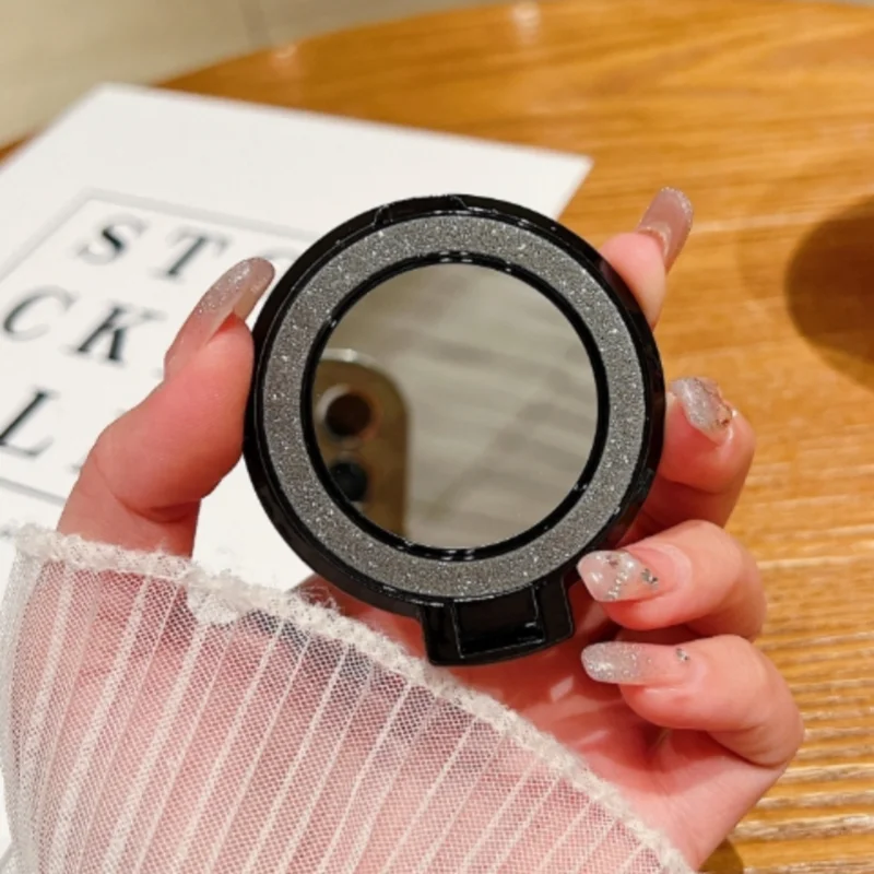 Glitzer-Handyhalter mit Ringgriff und runder Spiegel fürs Smartphone