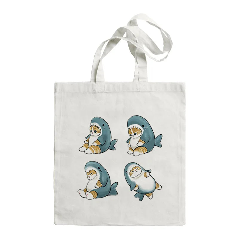 Faltbare Leinwand Einkaufstasche mit Cartoon Druck, wiederverwendbar