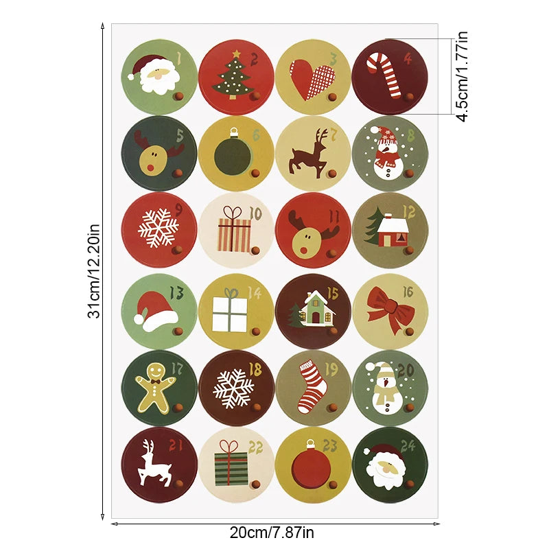 Weihnachts-Adventskalender Aufkleber 1/3/5 Blatt für Geschenkverpackung