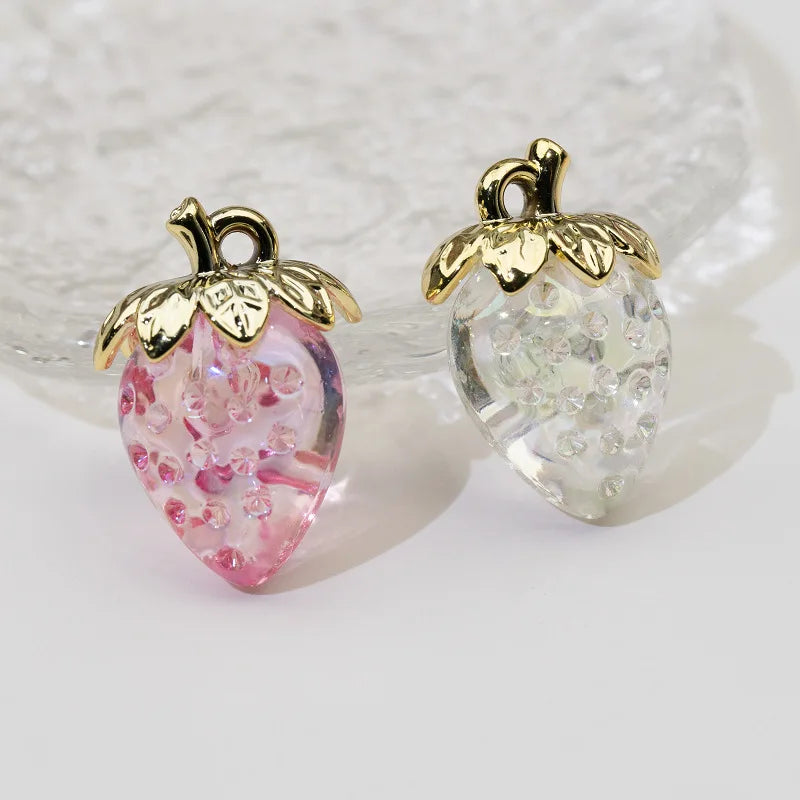 Rosa Erdbeere Charms 5er Set für DIY Schmuck Ohrring Armband