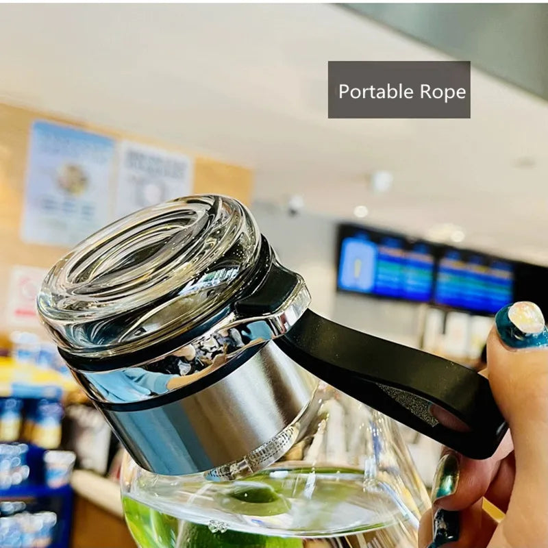 Nachhaltige 1L Glasflasche mit Teezufsatz & Stoffhülle – BPA-frei, robust