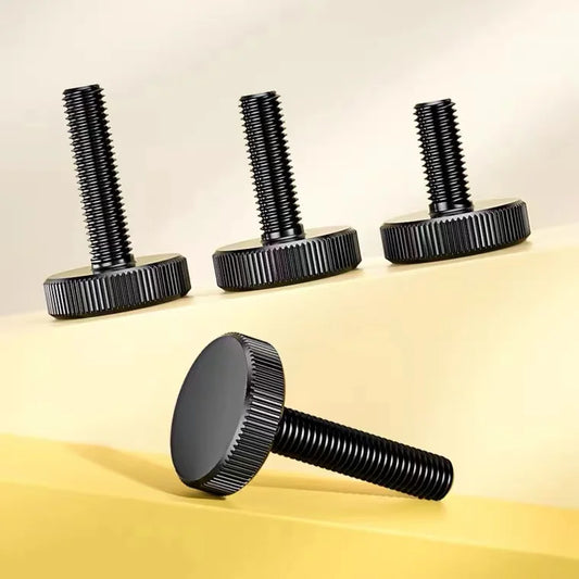 Rändelschraube M3-M8, schwarzer Stahl, flacher Kopf – Handfest