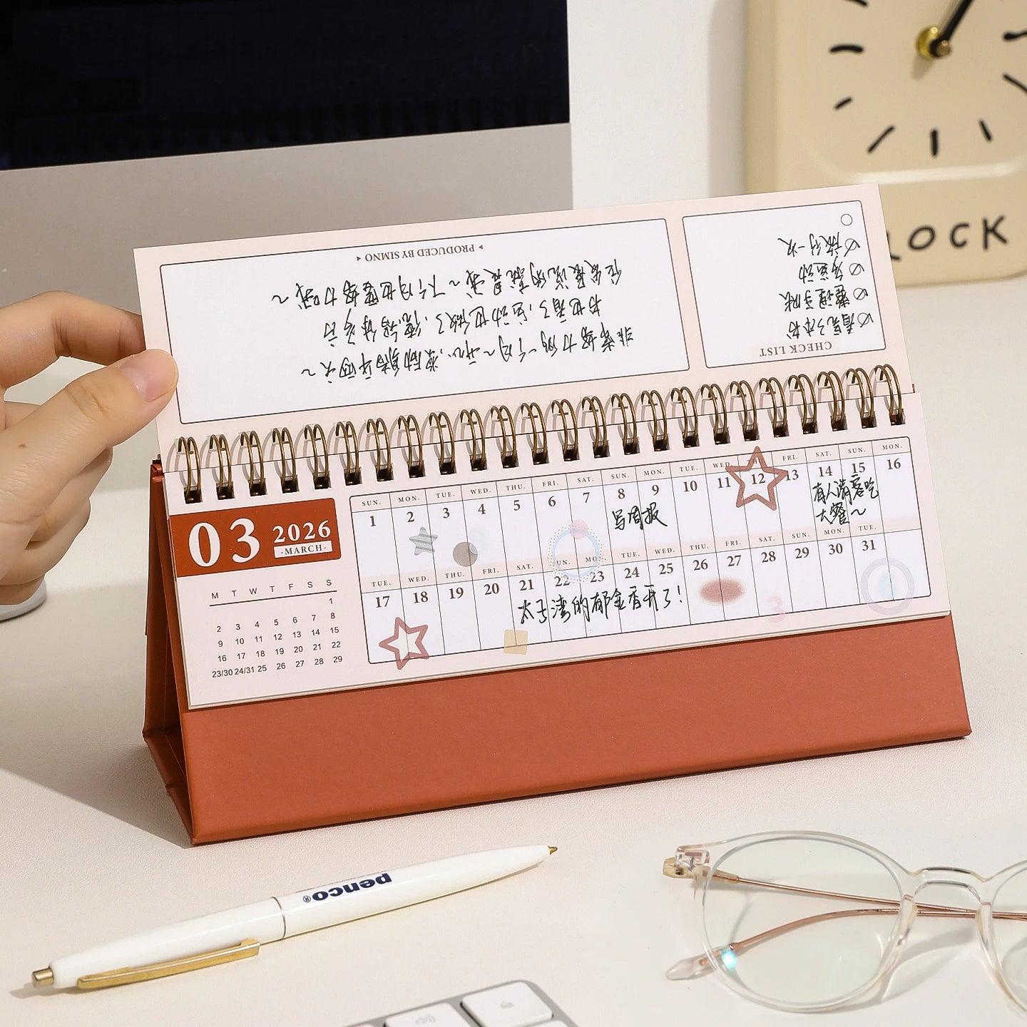 Kawaii 2026 Tisch- - Wandkalender, kompakt 60x210mm, 10/25–12/26, stilvoll organisiert