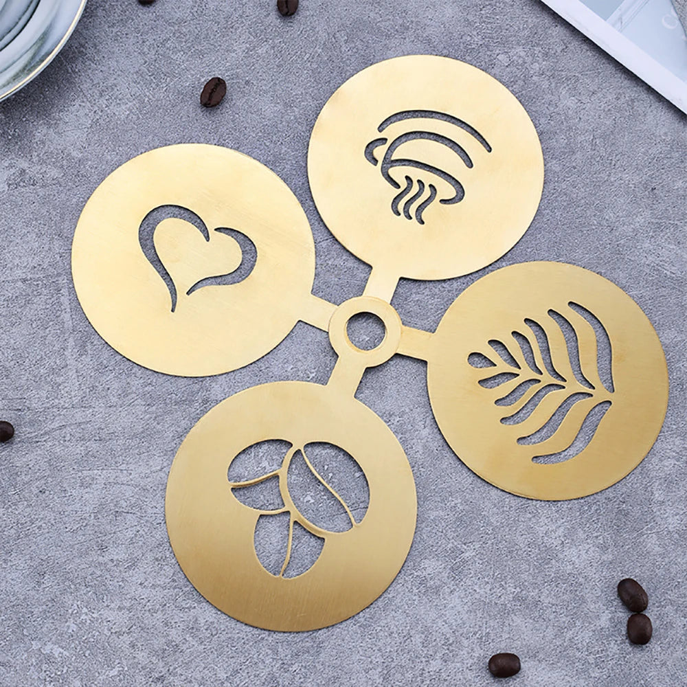 Kreative Kaffee-Kunst: 4-teiliges Edelstahl-Schablonen-Set in Silber, Gold, Schwarz