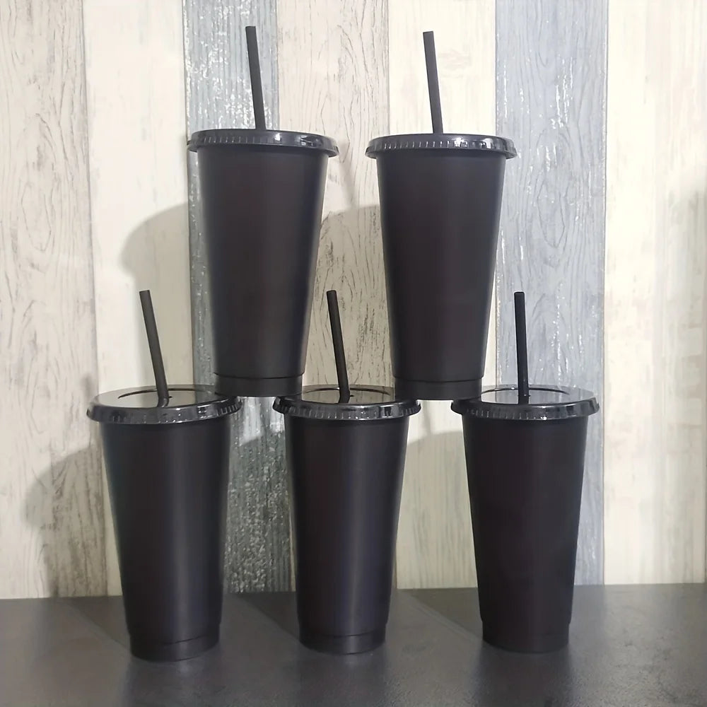 5er-Set 24oz BPA-freie Trinkbecher mit Deckel - Strohhalm – perfekt für Sommer