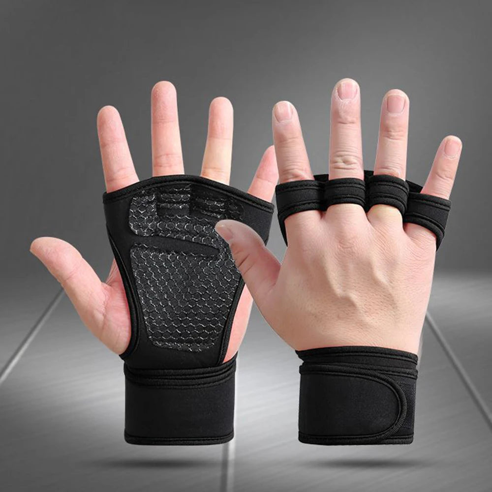 Halbfinger Fitnesshandschuhe mit Handgelenkschutz rutschfest für Training