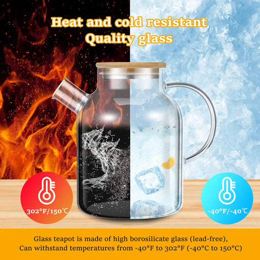 Multifunktionaler Glaskrug mit Bambusdeckel und Griff 1800ml